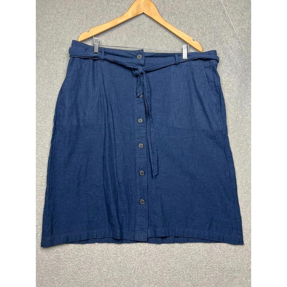 Vtg 90s Liz Claiborne Chambray Linen Midi Skirt Womens Size 18 MCM Preppy